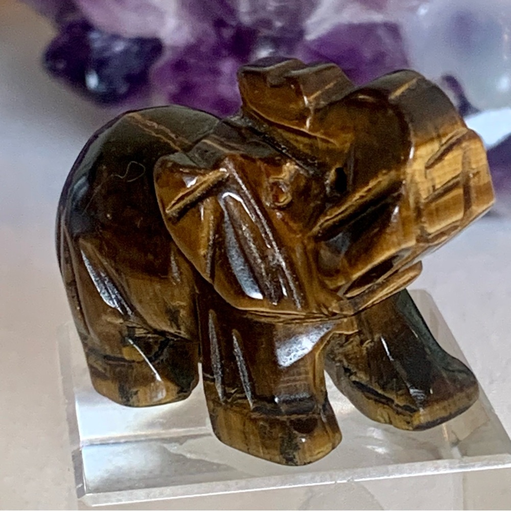 Tiger's Eye Carved Quartz Crystal Elephant Carving Reiki Healing Figurine FLASHY - Picture 3 of 15